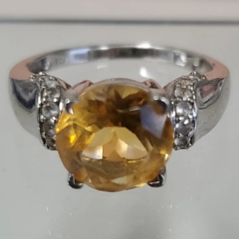 CITRINE RING SILVER SZ 8.5